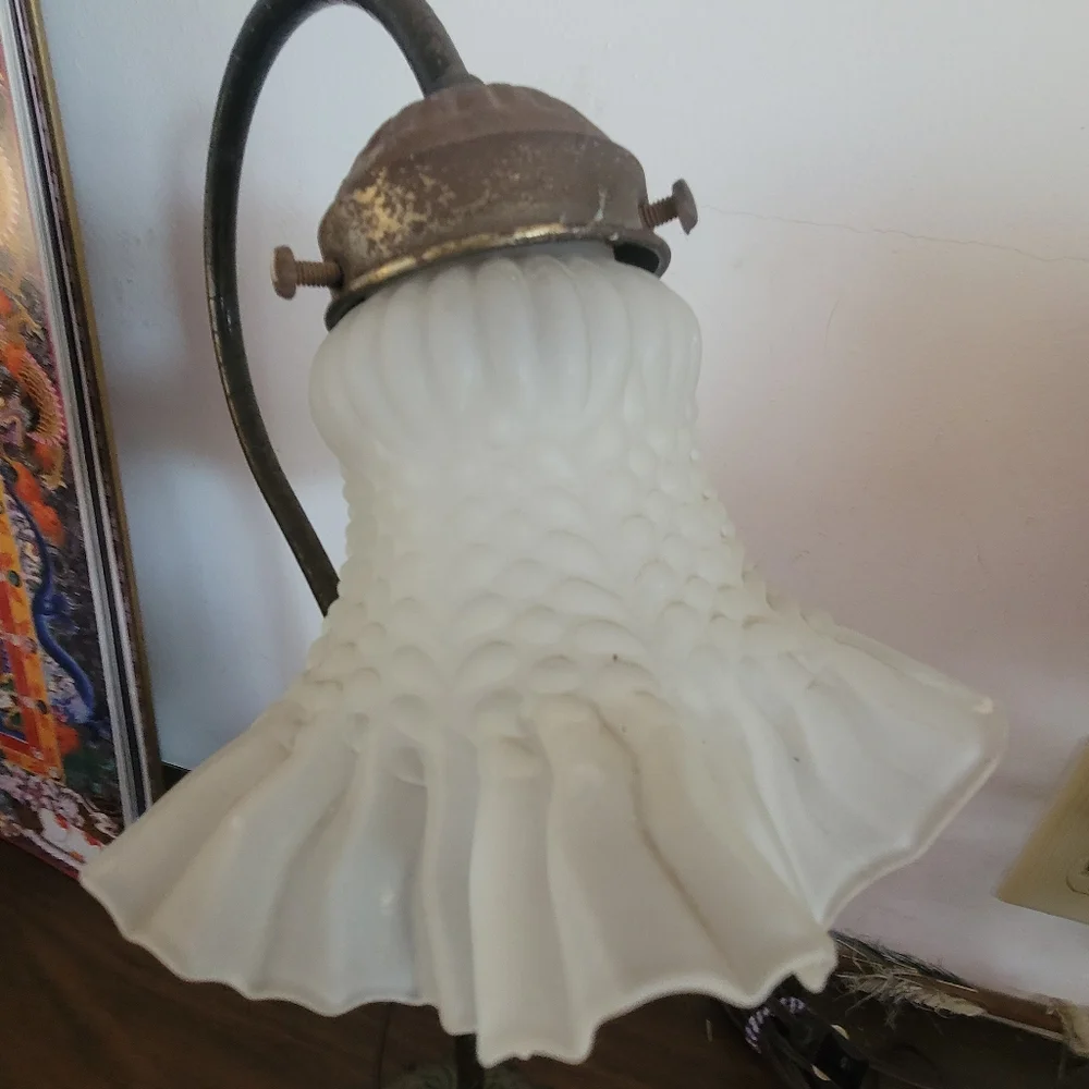 Antique Art deco tulip lily brass table lamp